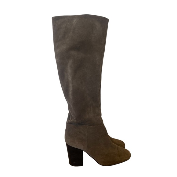 Vince Camuto Sabana Knee High Suede Grey Round Toe Boots with Stacked Heel - Picture 15 of 16